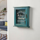 Decorative Key Rack Wooden Key Cabinet with 6 Hooks, 21x6x25cm-Blue
