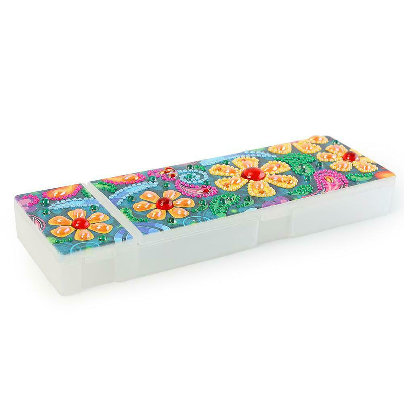 DIY Flower Special Shaped Diamond Painting 2 Grids Pencil Case Storage Box