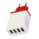 4 USB Travel Wall Charger Phone Fast Charging Charger EU Plug Adapter (Red) A