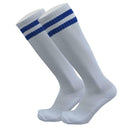 Child Sport Football Soccer Over Knee Kid Long Sock (White + Blue Stripe) A