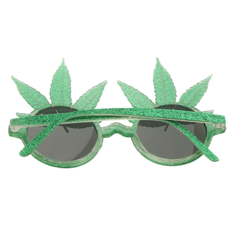 Novelty Glitter Green Maple Leaf Sunglasses Funny Kids Adults Eye Glasses