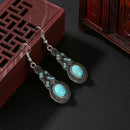 European and American retro pattern blue crystal inlaid turquoise earrings