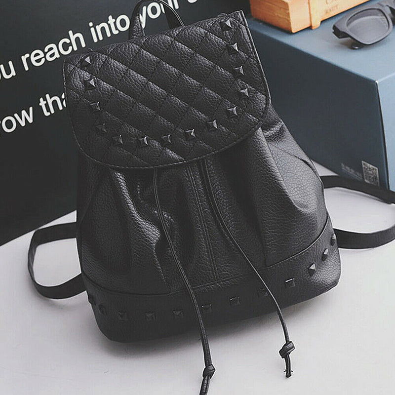 Korean Style Women PU Leather Casual Backpack Rivet Travel Bag School Bag