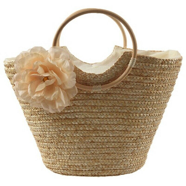 Women's Straw Handbag Flower Woven Summer Beach Messenger Tote Bag Basket S U6A1