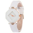 Elegant Women Watches Geometric PU Leather Quartz Dress Wristwatch (White) A