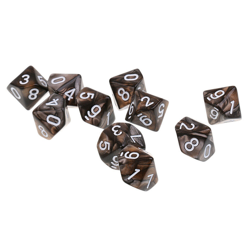 10Pcs 10 Sided 16mm Polyhedral Dice Set - D10 Double Color Acrylic Dice