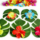30pcs Artificial Tropical Palm Leaves & 24 pcs Hibiscus Flower Hawaiian Jun U7F1