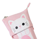 Cute Cat Pencil Case Flexible Pen Bag Zipper Box Makeup Brush Pouch White
