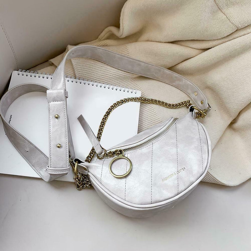 Fashion Leather Crossbody Bags Women Chain Shoulder Travel Handbag (Beige)