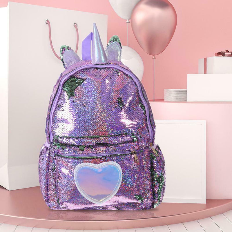 Cute Heart Sequins Travel Backpacks Women Shoulder School Bags (Purple) A