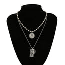 Multilayer Square Coin Pendant Necklace Punk Women Hip hop Long Chain Jewel%!