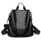 Solid Color Knapsack Women Backpacks Anti-theft PU Leather Rucksack (Black) SN9F