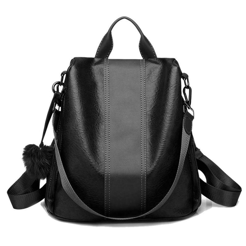 Solid Color Knapsack Women Backpacks Anti-theft PU Leather Rucksack (Black) SN9F