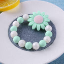 Flower Bracelet Rattle Elastic Silicone Beads Bangles Baby Teether (Green) A