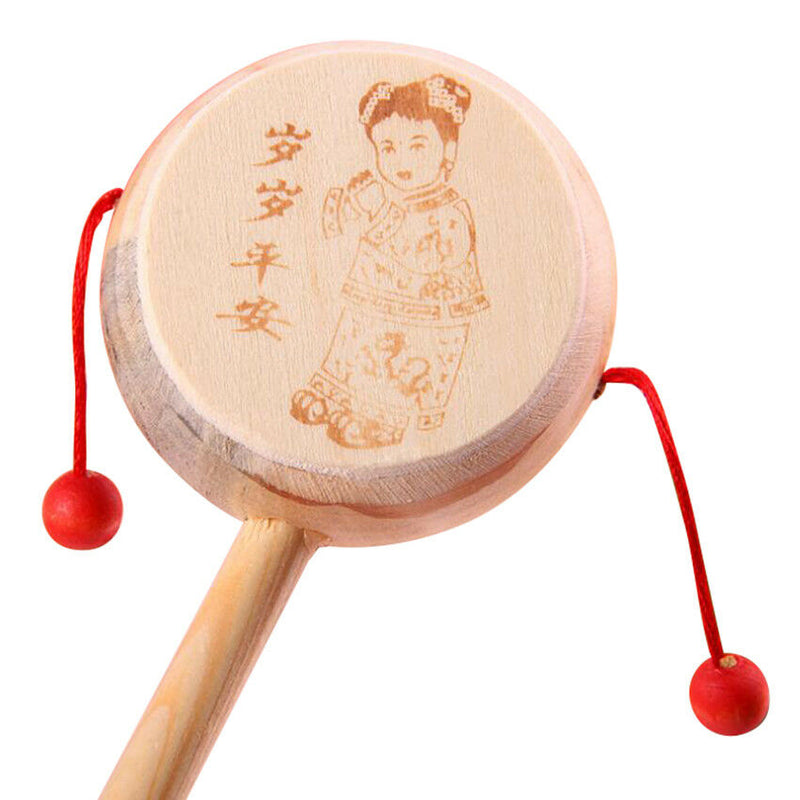 Old Chinese Wooden Double-sided Rattle Drum Music Toys Children Music Persents