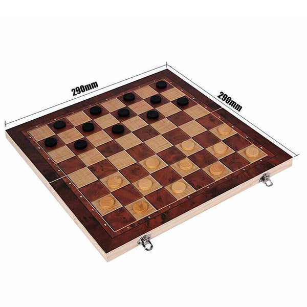 3 in 1 Wooden International Chess Set Board Travel Games Chess Backgammon D S6P2