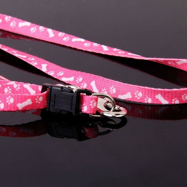 Bone Paws Print Small Dog Pet Leash Lead & Harness Tool - Pink Z8O7