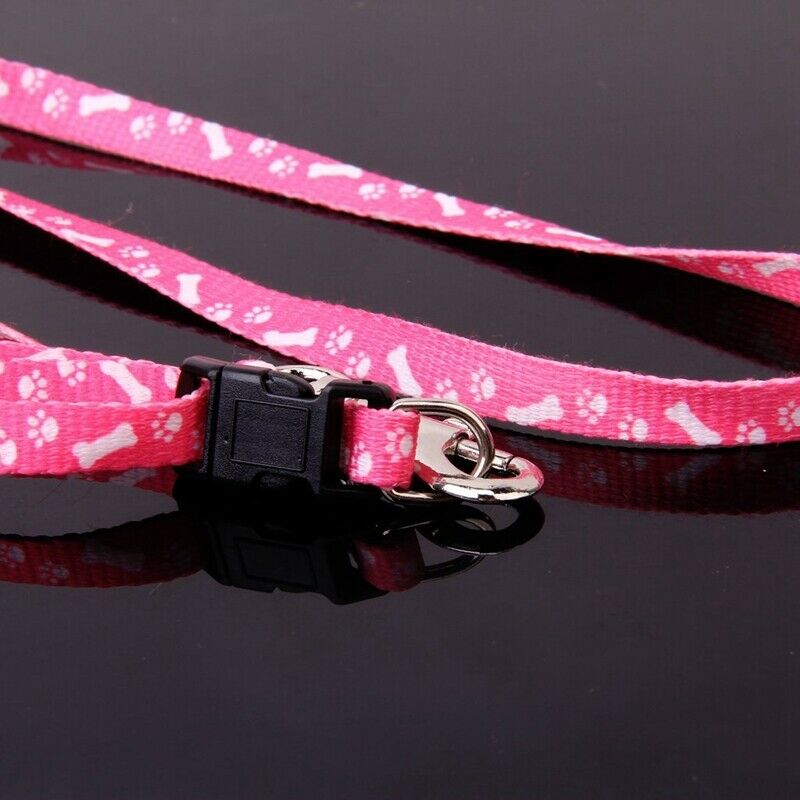 Bone Paws Print Small Dog Pet Leash Lead & Harness Tool - Pink Z8O7