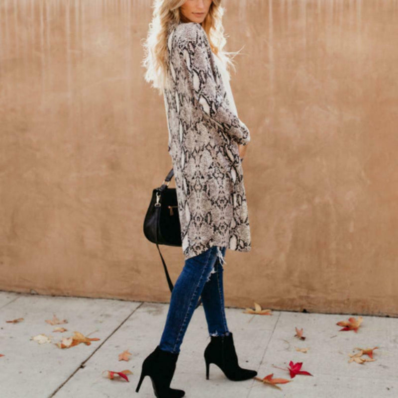 Women Casual Long Sleeve Cotton Cardigan Loose Fashion Print Tops (Grey L)