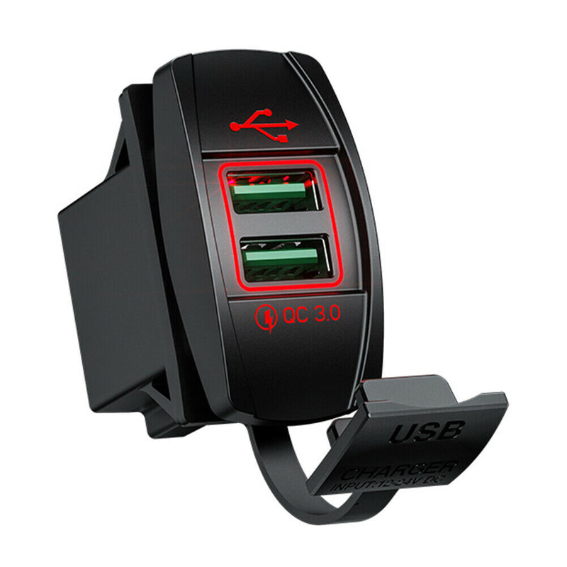 Dual QC3.0 USB Car Charger with Dust Cover for Car Boat Motorcycle (Red) A