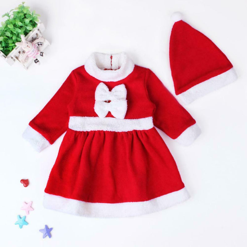 2pcs Christmas Dresses Set Girls Baby Cute Warm Costume Hat (6-12M)