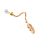 Fashion Korean Simulated Pearls Long Tassel Leaf Feather Dangle Earrings Jewelry
