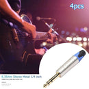4pcs 6.35mm 6.5mm Jack Male Plug Stereo Connector Adapter for Microphone