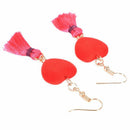 Simple Temperament Girl Heart Ball Velvet Tassel Earrings Long Stud EarringsF8J2