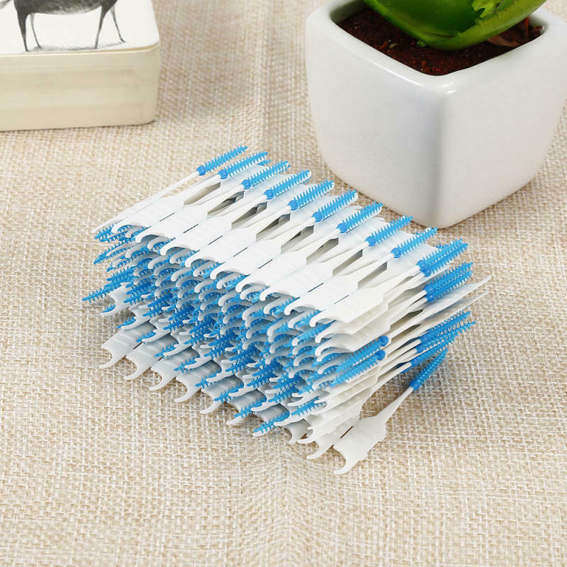 200pcs Disposable Interdental Brush Dental Floss Teeth Clean Dual Head Toothpick