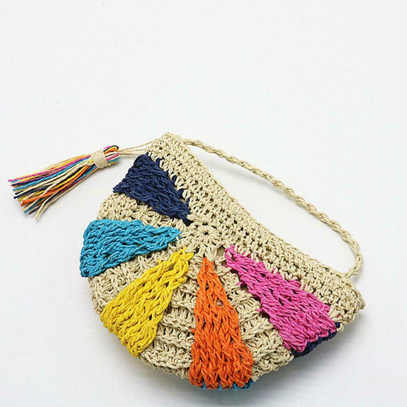 Shoulder IG8S Women Bag Bag Multicolored Straw Beach Handbag Semicircular Bags