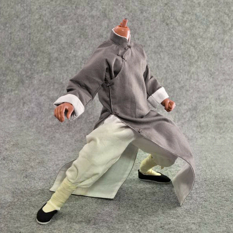 1/6 Long Sleeve Gray Chinese-style Costume Bruce Lee Kung Fu Suit 12'' Action