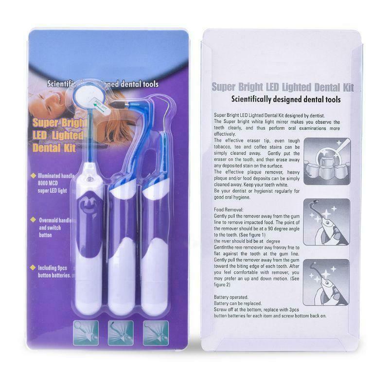 3 In 1 Oral Dental Hygiene LED Cleaning Tool Kits Mirror Plaque Remover Eraser