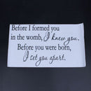 Before I formed you in the womb I knew you. Before you were born, I set you