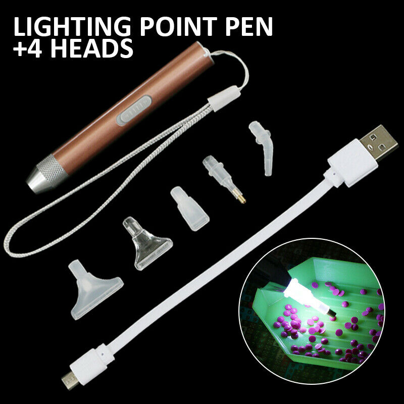 1 set USB Rechargeable Point Drill Pen Diamond Painting Pen LED Lighting DIY