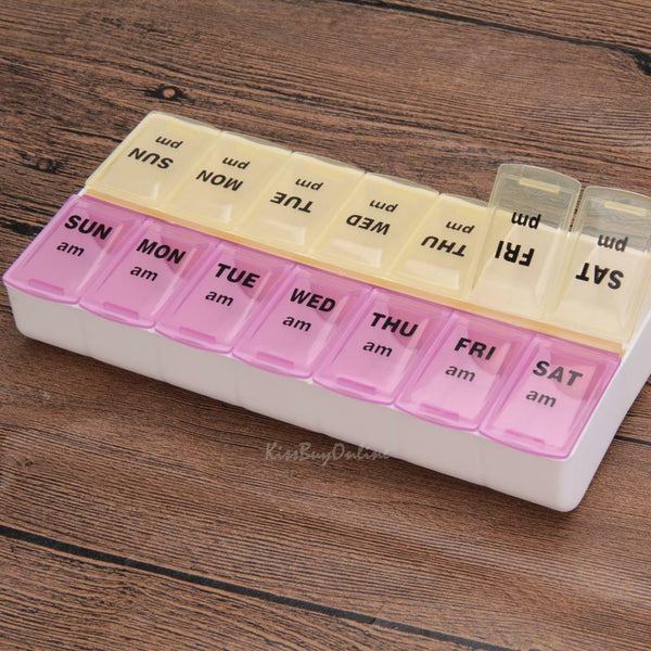 7 Day 14 Slots Pill Storage Box Weekly Medicine Organizer AM/PM Detach Case Box