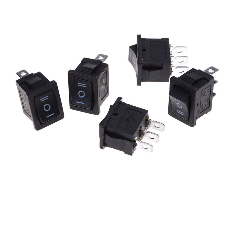 5 pcs SPDT On/Off/On Mini Black 3 Pin Rocker Switch AC 6A/250V 10A/125V .AU
