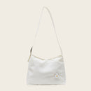 Women Simple Underarm Handbag Daisy Flower Portable Shoulder Bags (White)