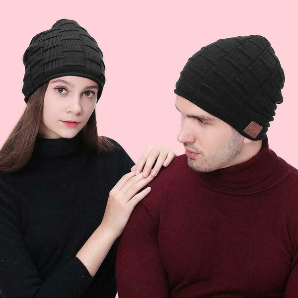 Wireless Bluetooth 5.0 Headset Knitted Velvet Winter Hat Sports Cap (Black)