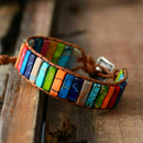 Chakra Bracelet Jewelry Handmade Multi Color Natural Stone Tube Beads Leath D7J3