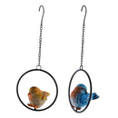 2pcs Hanging Robin Birds Statue Sculpture On Metal Round Ring Decor for Patio