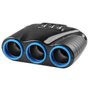 3 Port USB 3 Way 3.1A Blue Led Cigarette Lighter Socket Splitter Hub Power