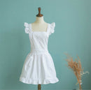 Victorian Style Pinafore Apron Maid Smock Costume Dress Ruffle Pockets White
