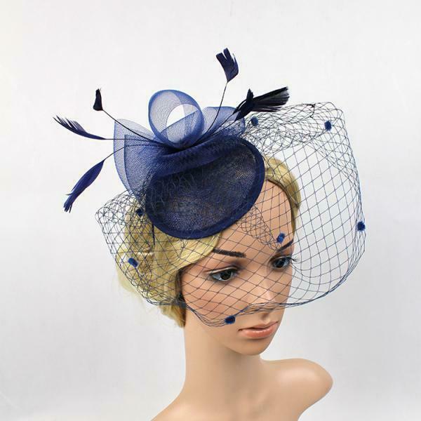 Ascot Races Feather Hair Cords Fascinator Clip   Side Fancy Hat Blue