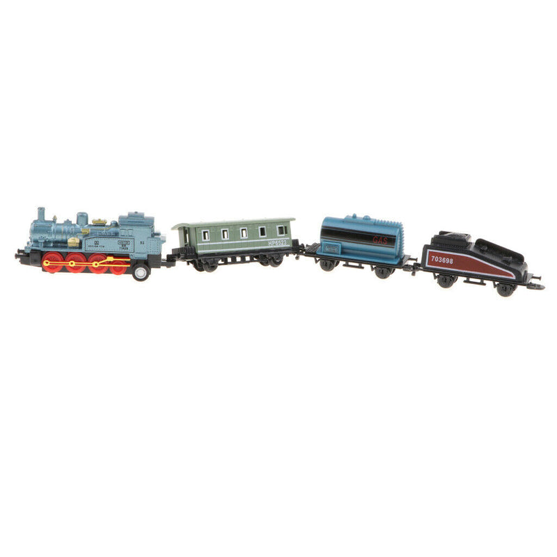 8 Inch Pull Back Train Set with Blue Die Cast Engine Locomotive for Kids