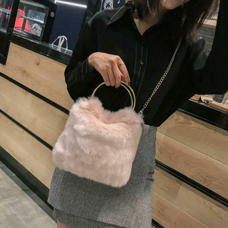 Fashion Soft Plush Handbag Women Shoulder Messenger Bag Travel Tote (Pink)