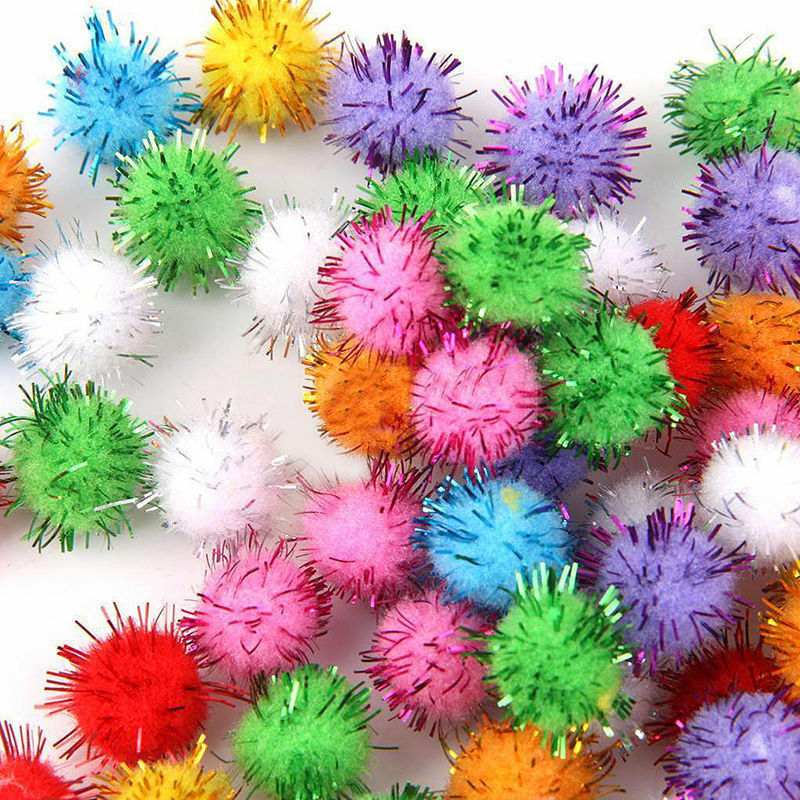 400Pcs Mini Tinsel Sparkly Small Pom Pom Ball Cat Kitten Pet Bird Play Toys