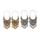 2 Pairs Retro Boho Ethnic Tribal Carved Beads Dangle Hoop Statement Earrings