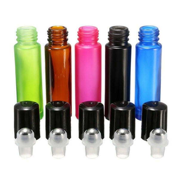 5pcs Mixed Colorful 10ml Roll On Glass Bottle Essential Oil Perfume Roller  V6Y6