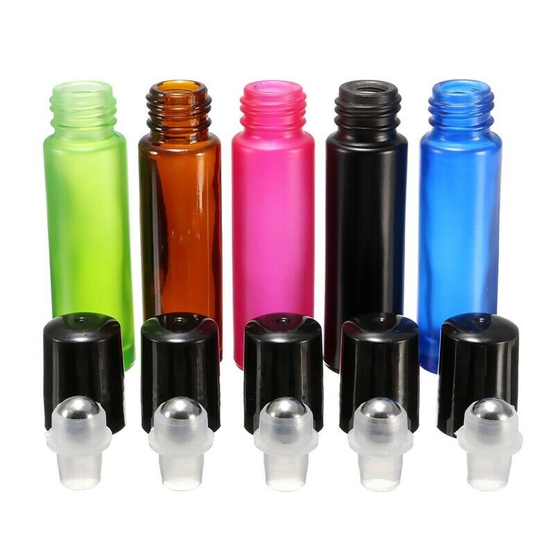 5pcs Mixed Colorful 10ml Roll On Glass Bottle Essential Oil Perfume Roller  V6Y6