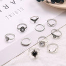10Pcs/set Retro Women Geometric Crystal Gem Leaves Finger Knuckle Rings Jew C6D6